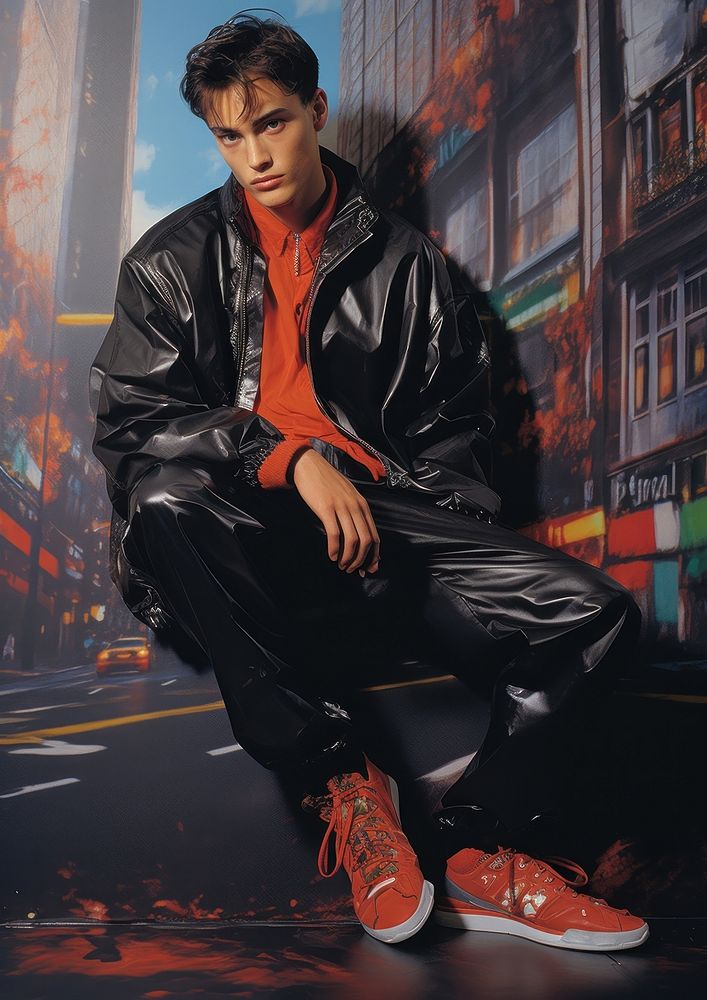 Young male clothing poses footwear fashion jacket.