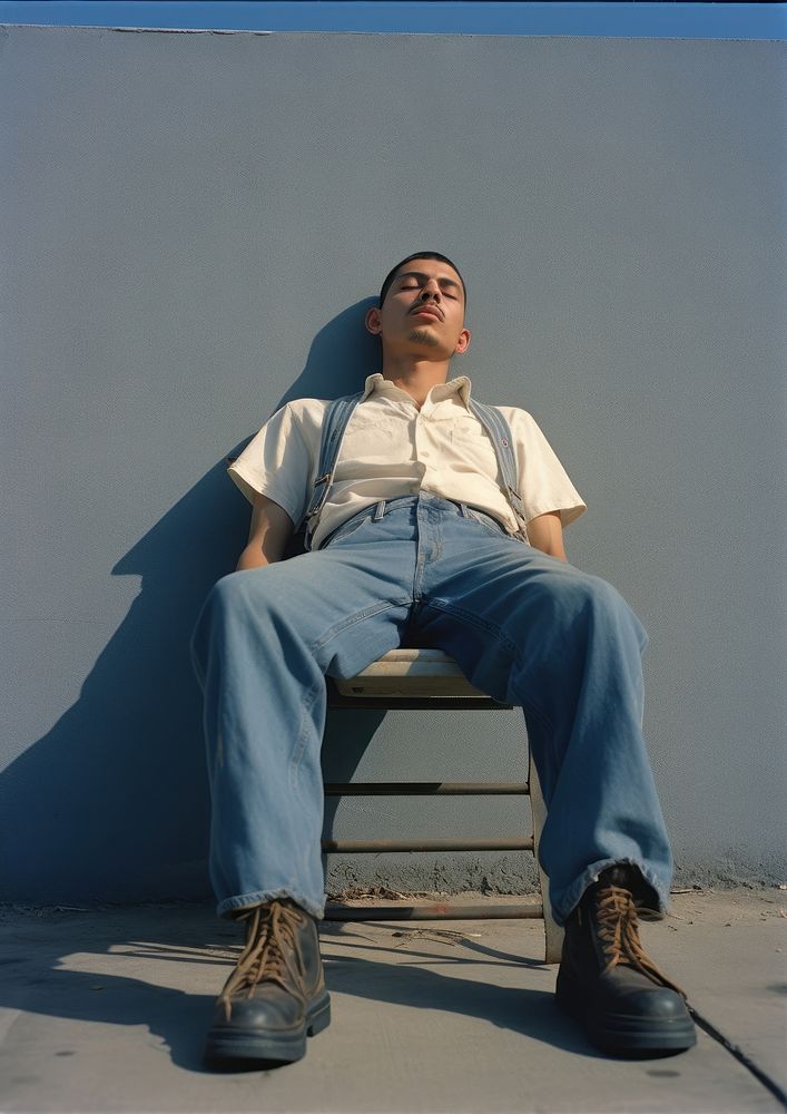 Mexican man sitting chair footwear adult jeans.