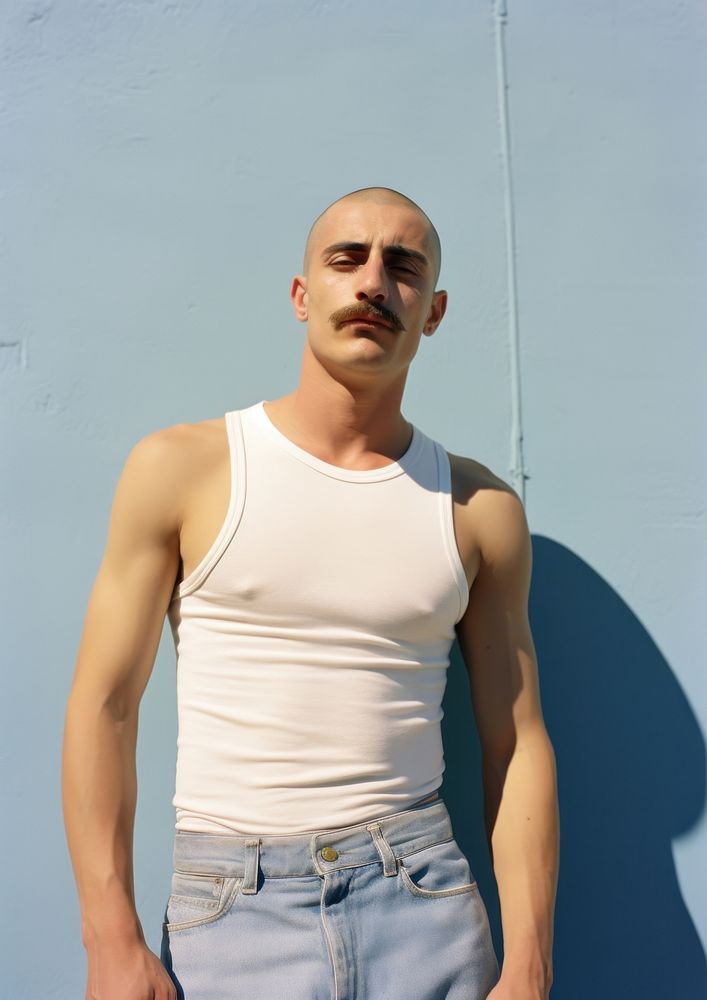 Mexican man skinhead with Mustache fashion sports adult.