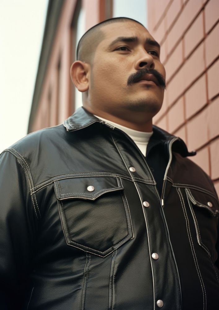 Chubby Mexican man skinhead with Mustache photography portrait mustache.