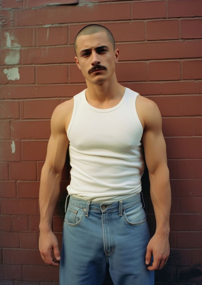 Latin man skinhead with Mustache photography portrait fashion.