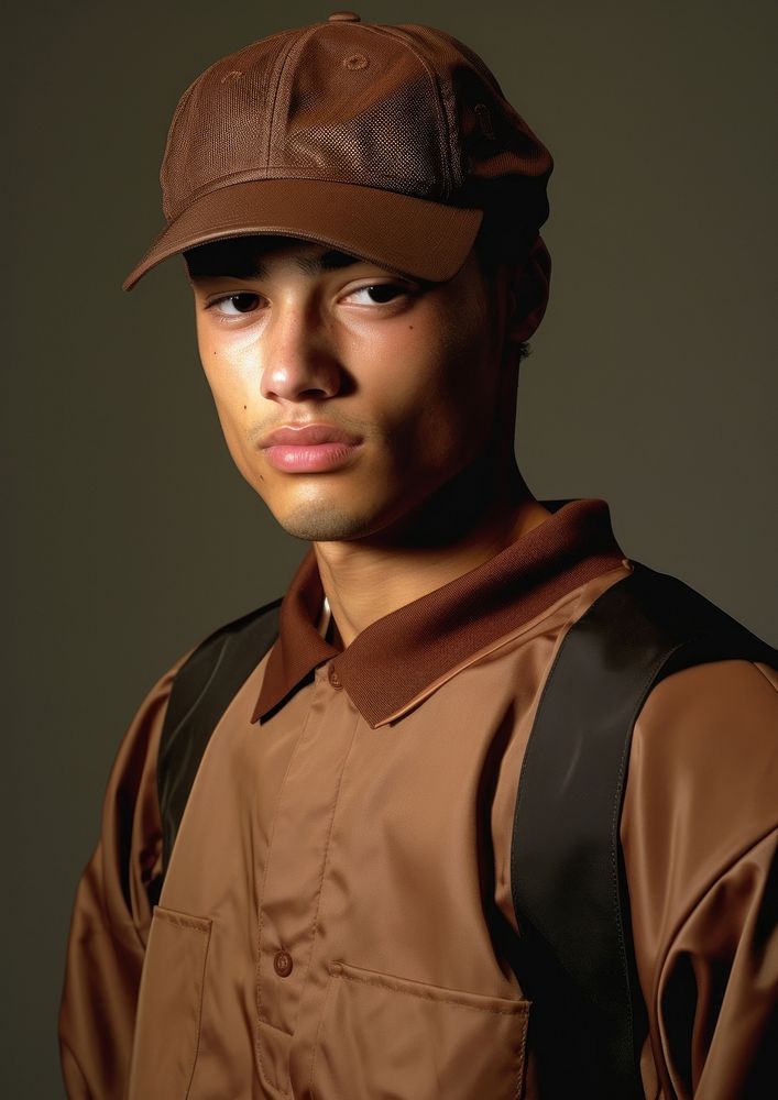 Brown cap and mouth man photography portrait fashion.