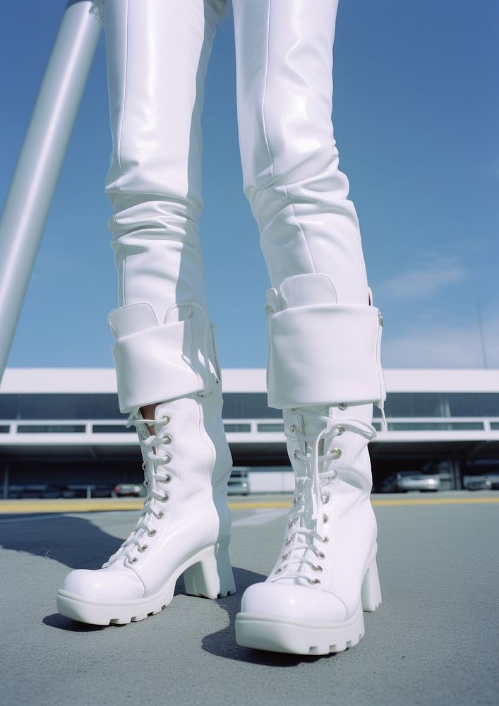 Legs wearing white boots footwear fashion sports.