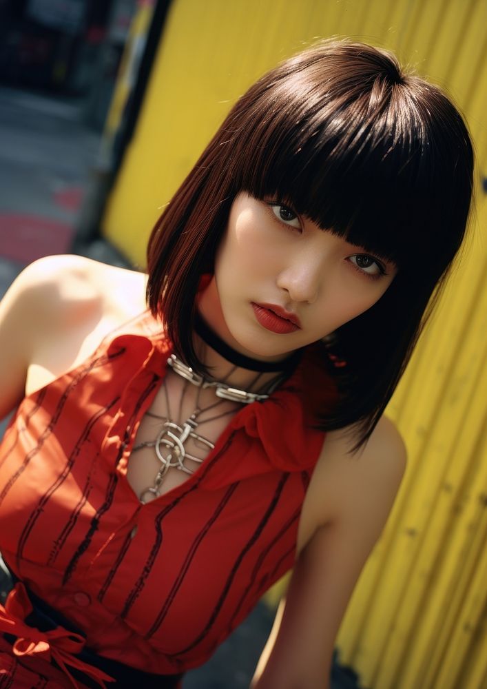 Female Bangs hair photography necklace portrait.