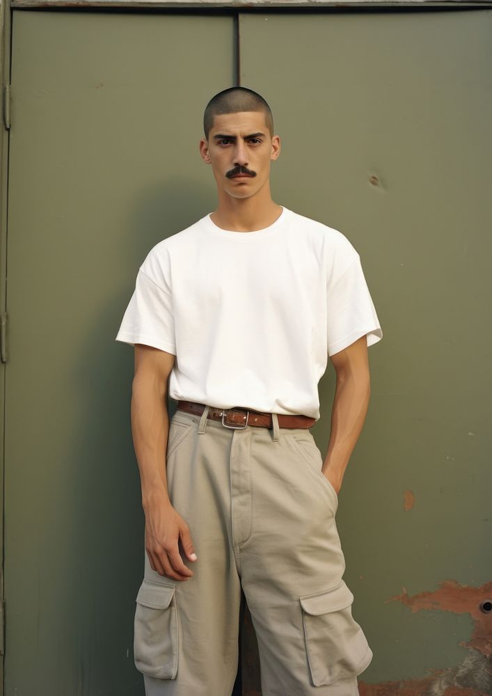 Mexican man skinhead with Mustache photography portrait standing.