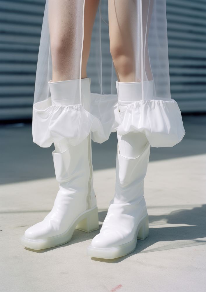 Legs wearing white boots footwear fashion shoe.