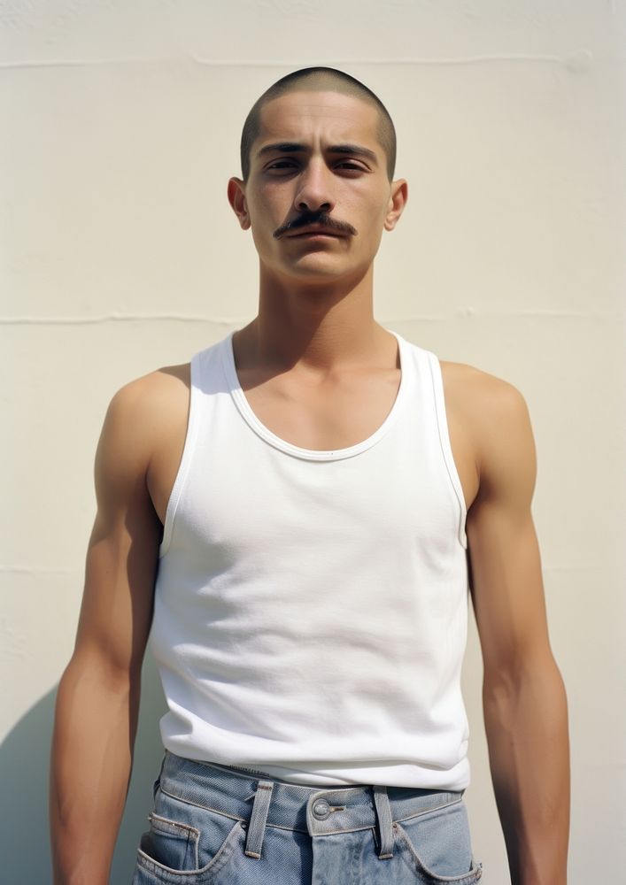 Mexican man skinhead with Mustache fashion sports white.