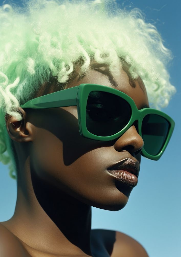 Black woman wear fashionable green sunglasses photography portrait adult.