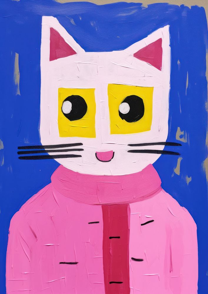 Cat in student uniform painting art anthropomorphic.