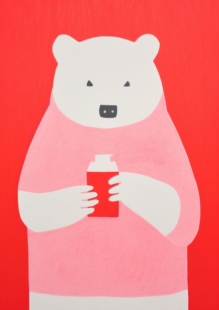 Cute polar bear holding a drink representation refreshment creativity.