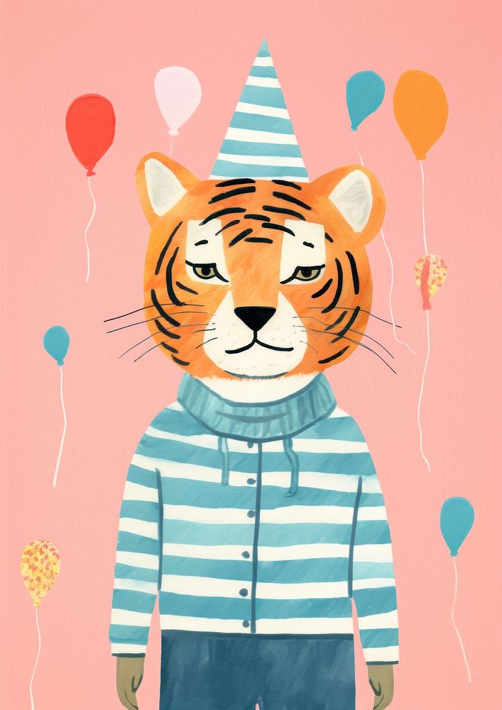 Tiger in birthday party costume balloon mammal animal.