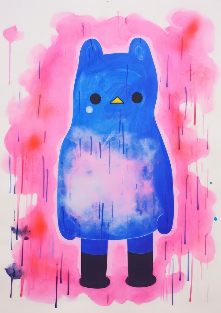 Ghost cat Risograph art painting purple.