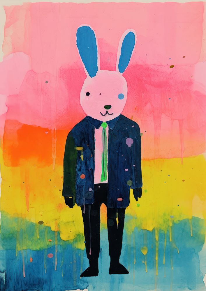 Rabbit graduation Risograph art painting representation.