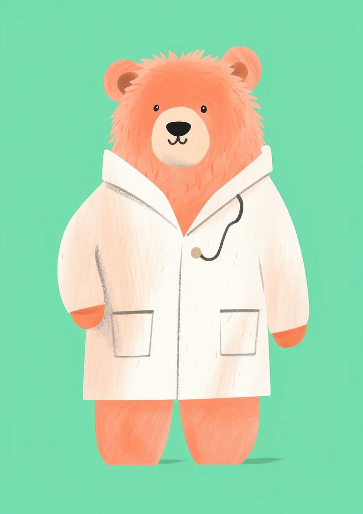 Cute bear wearing laboratory gown mammal bear representation.