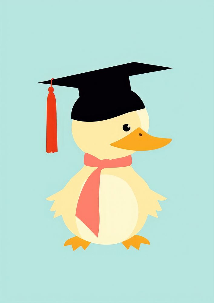Cute duck wearing a graduation hat representation intelligence achievement.