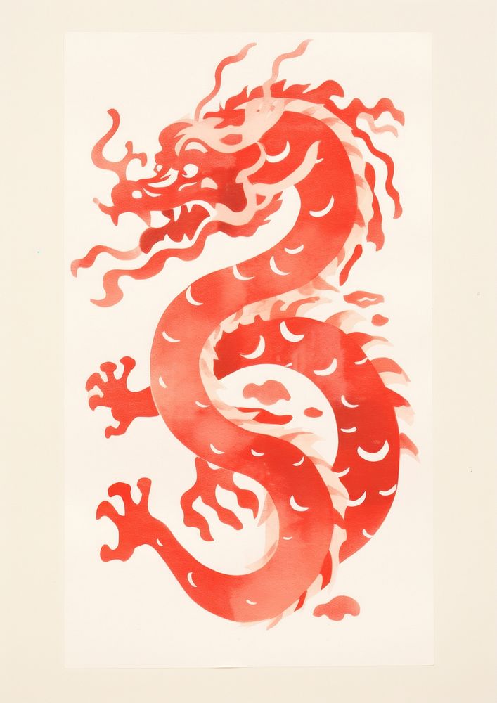 Chinese dragon Risograph art representation chinese dragon.