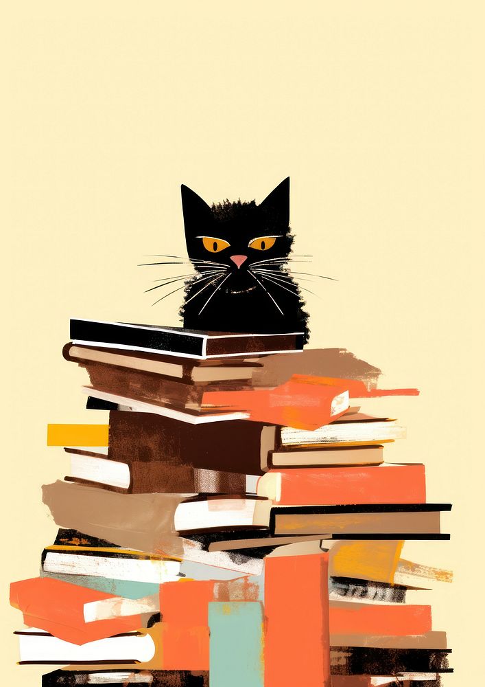 Brown cat reading books publication animal mammal.