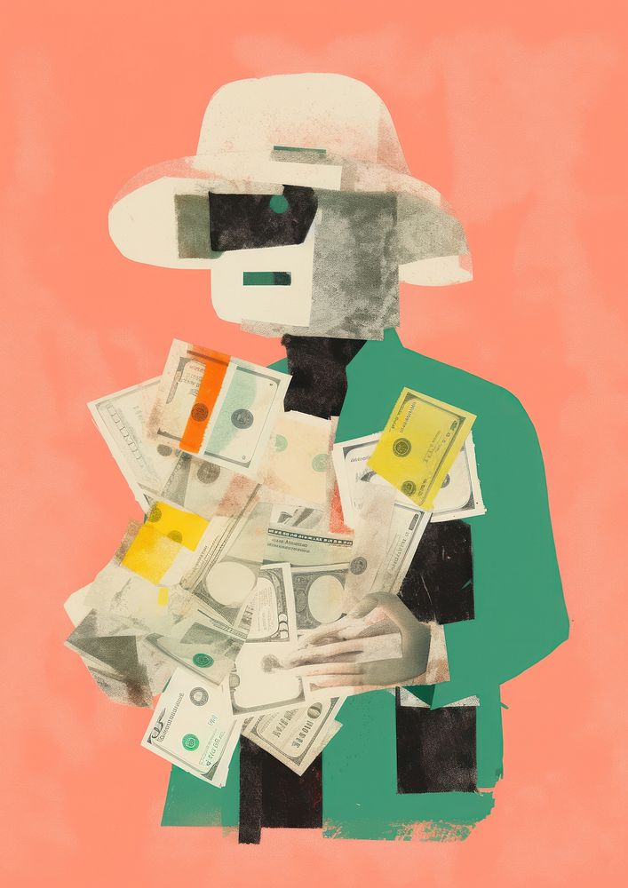 Man holding money art currency headwear.