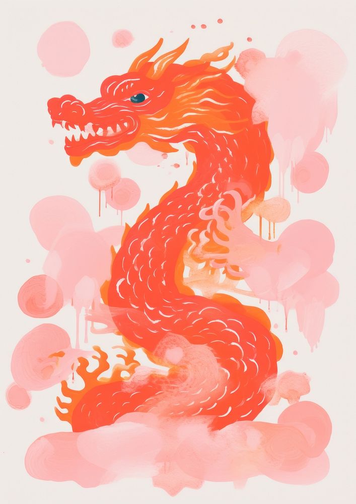 Chinese dragon Risograph art creativity painting.