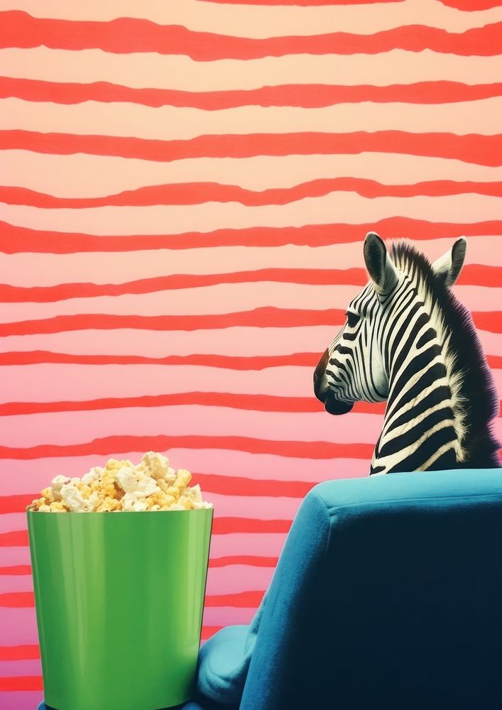 Cute zebra watching a movie popcorn mammal animal.