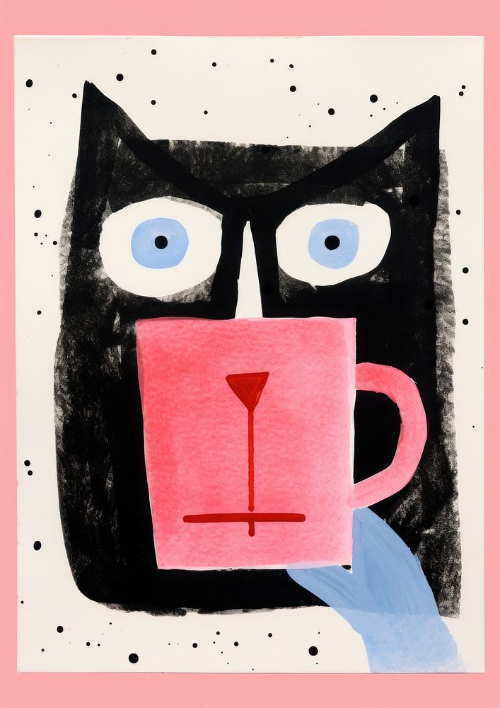 Cat holding coffee mug painting drink cup.