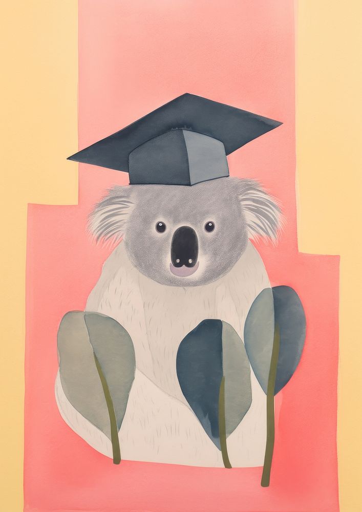 Koala graduation Risograph art painting animal.