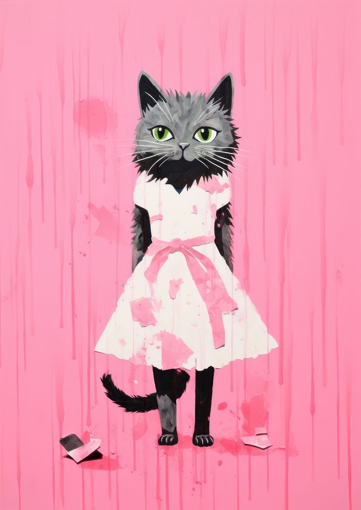 Cat in a dress painting mammal animal.
