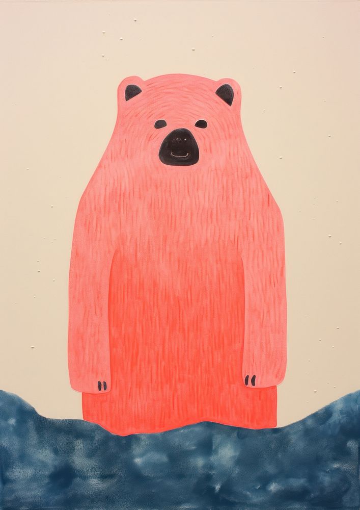Bear graduation Risograph art painting animal.