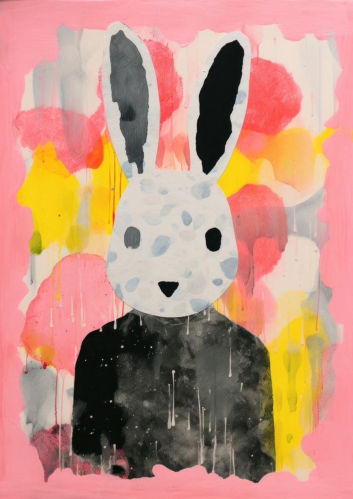 Easter bunny Risograph art painting mammal.