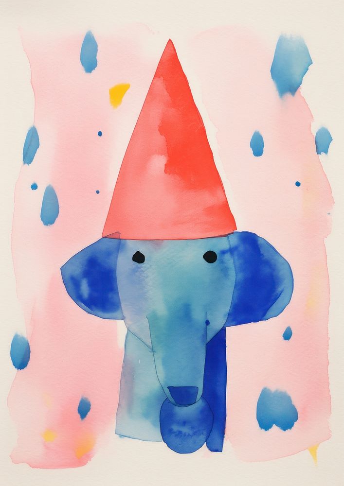 Elephant wearing birthday hat painting animal nature.