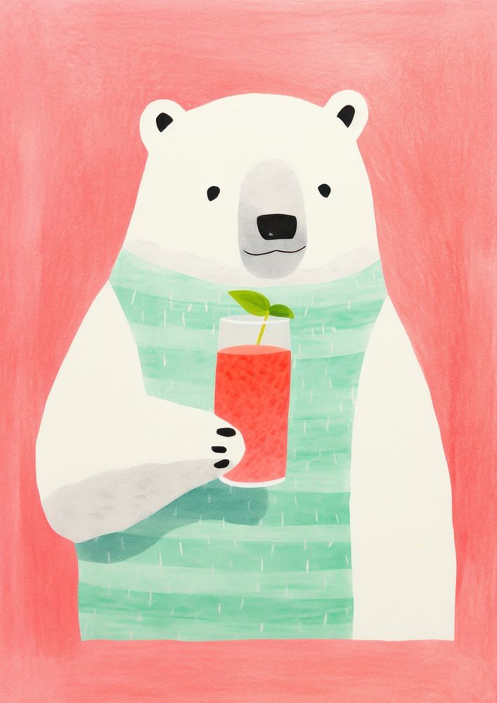 Cute polar bear holding a drink mammal representation creativity.