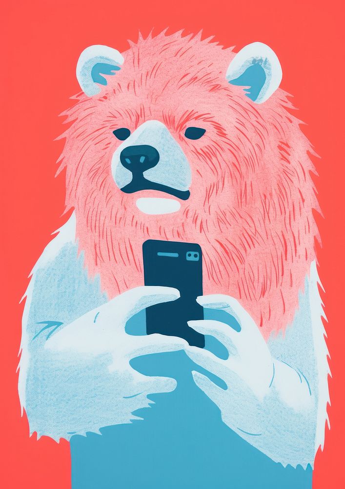 Bear holding smartphone mammal bear representation.
