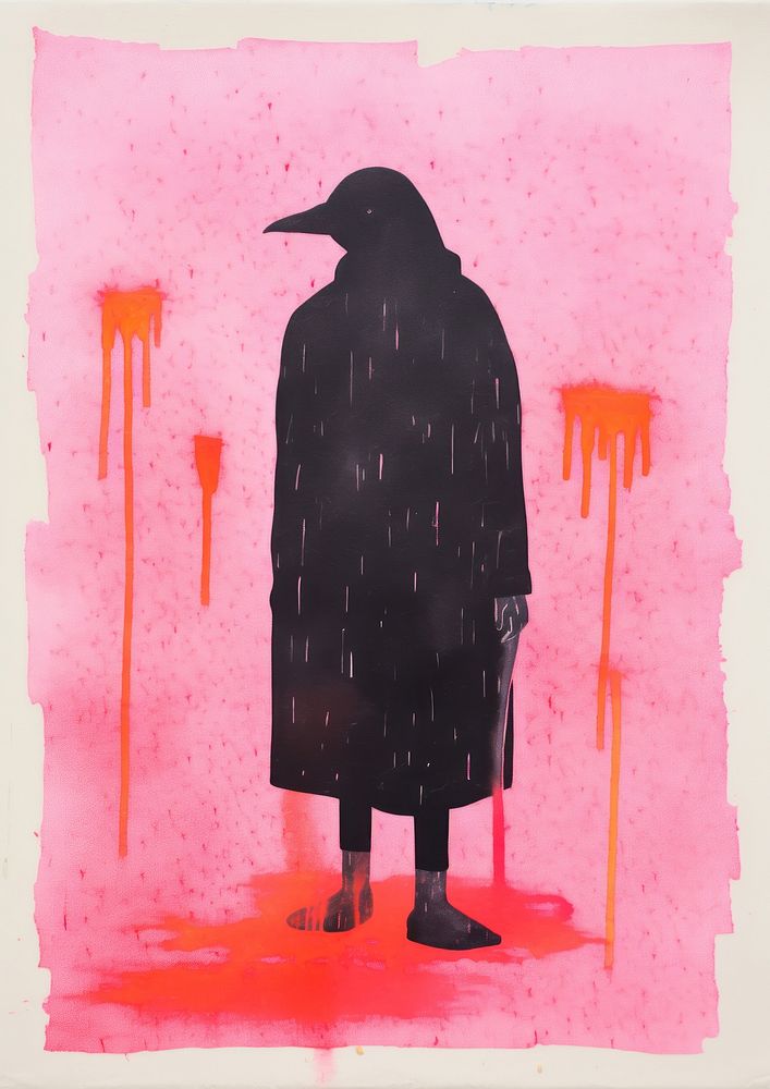 Witch bird Risograph art silhouette painting.