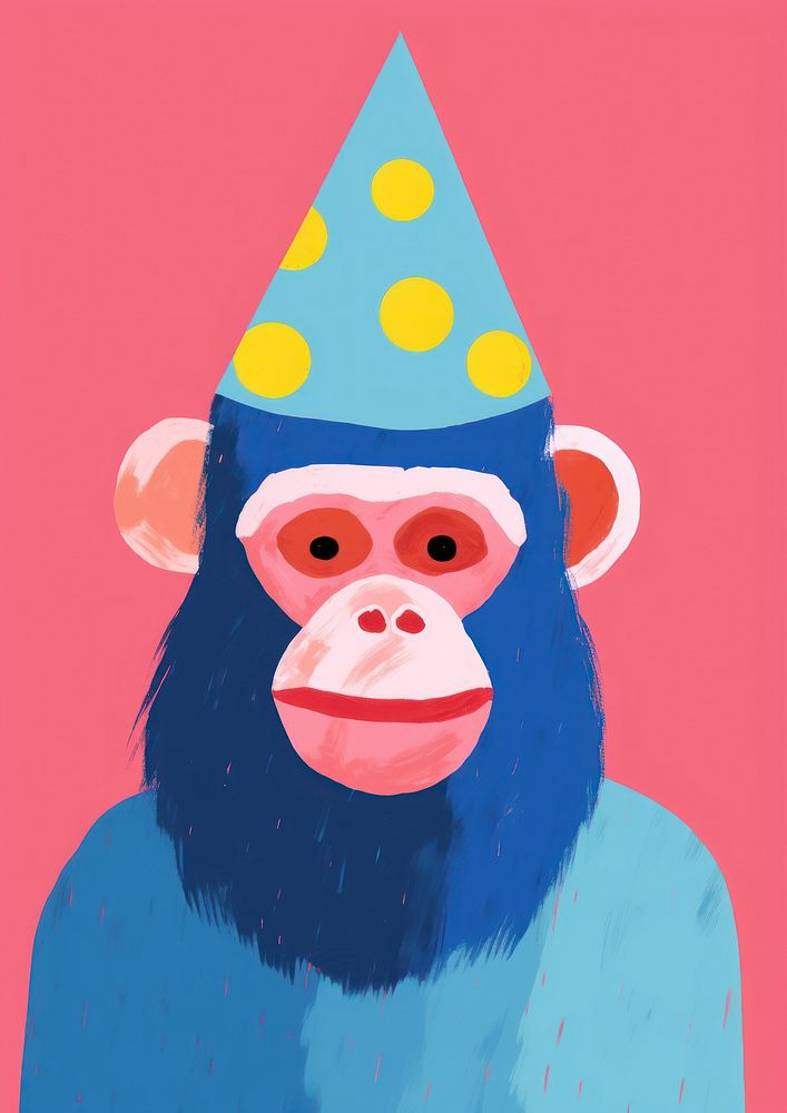 Monkey in birthday party costume animal nature representation.