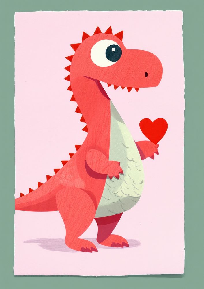 Cute dinosaur holding a heart representation creativity standing.