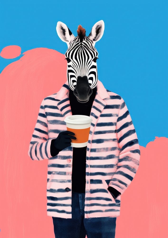 Zebra holding coffee mug mammal animal cup.