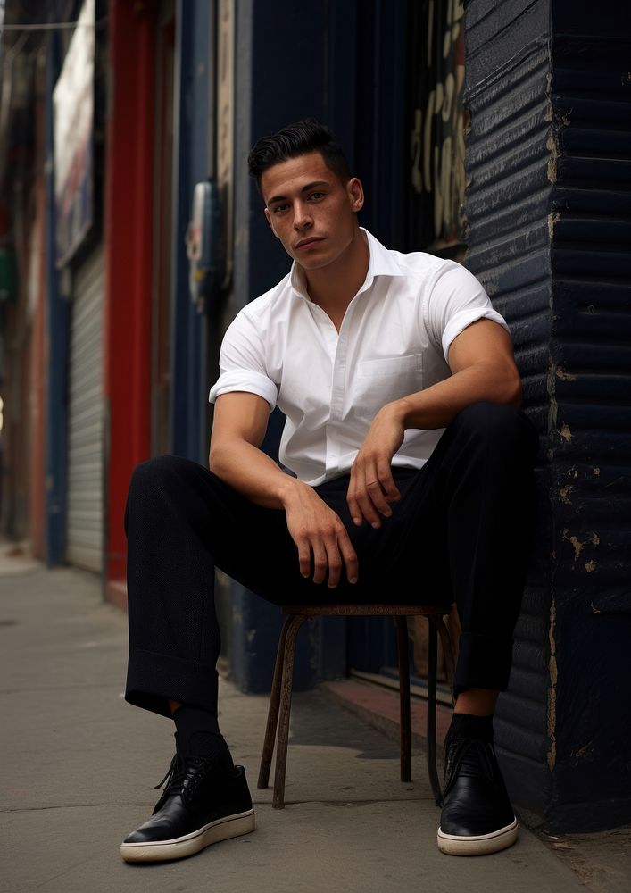 Mexican young man portrait sitting street. AI generated Image by rawpixel.