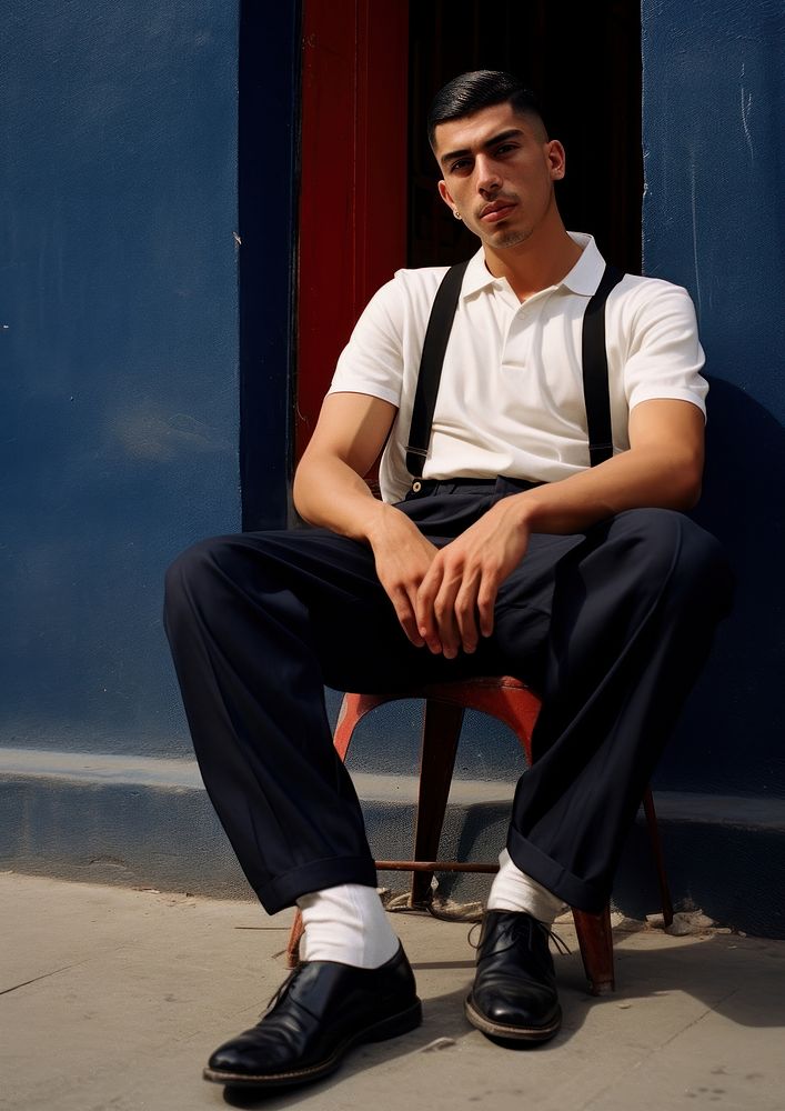 Mexican young man sitting footwear portrait. AI generated Image by rawpixel.