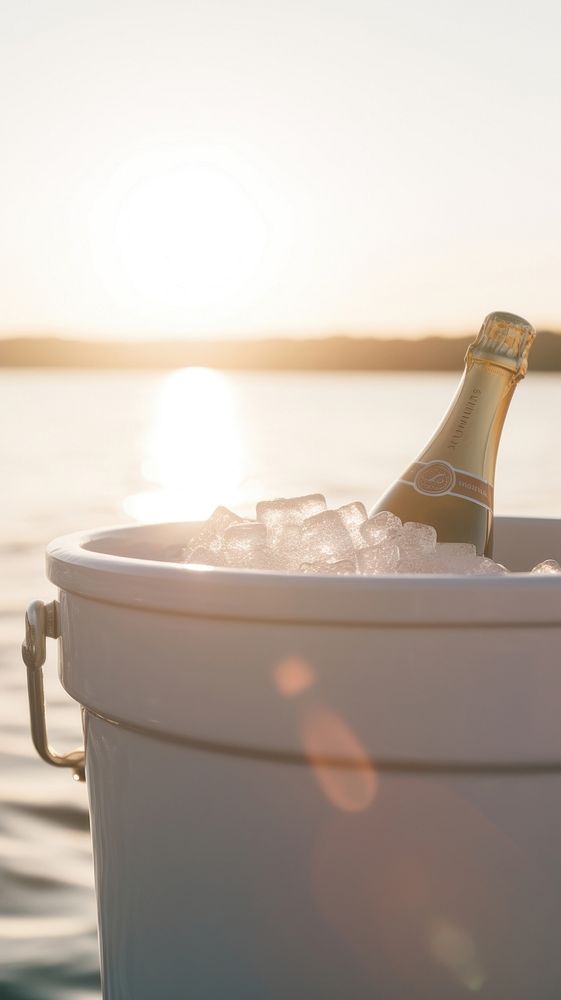 Champagne in the ice bucket sunset tranquility refreshment. AI generated Image by rawpixel.