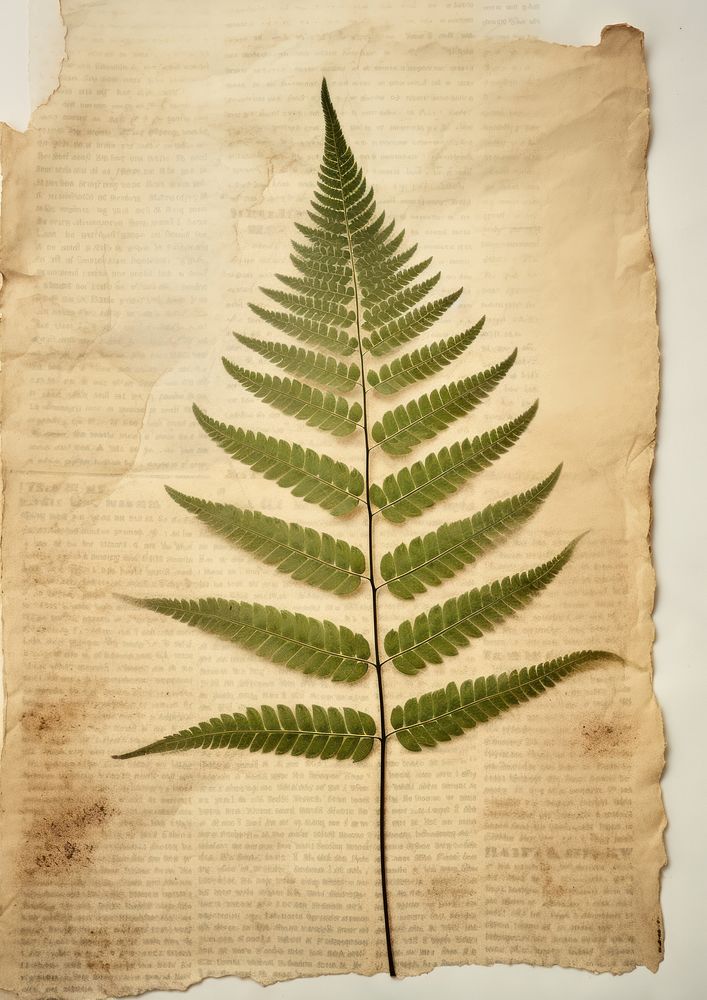 Real Pressed a green fern leaf plant paper text.