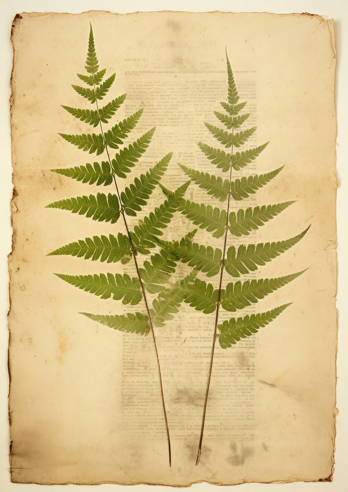 Real Pressed a green fern leafs plant paper calligraphy.