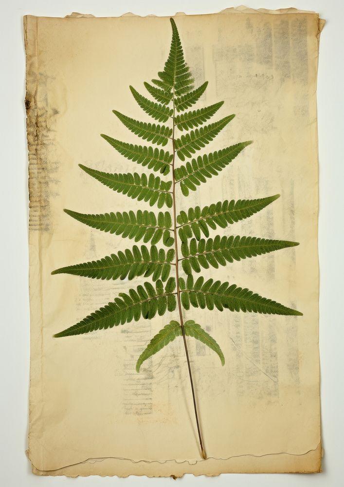 Real Pressed a green fern leafs plant paper text.