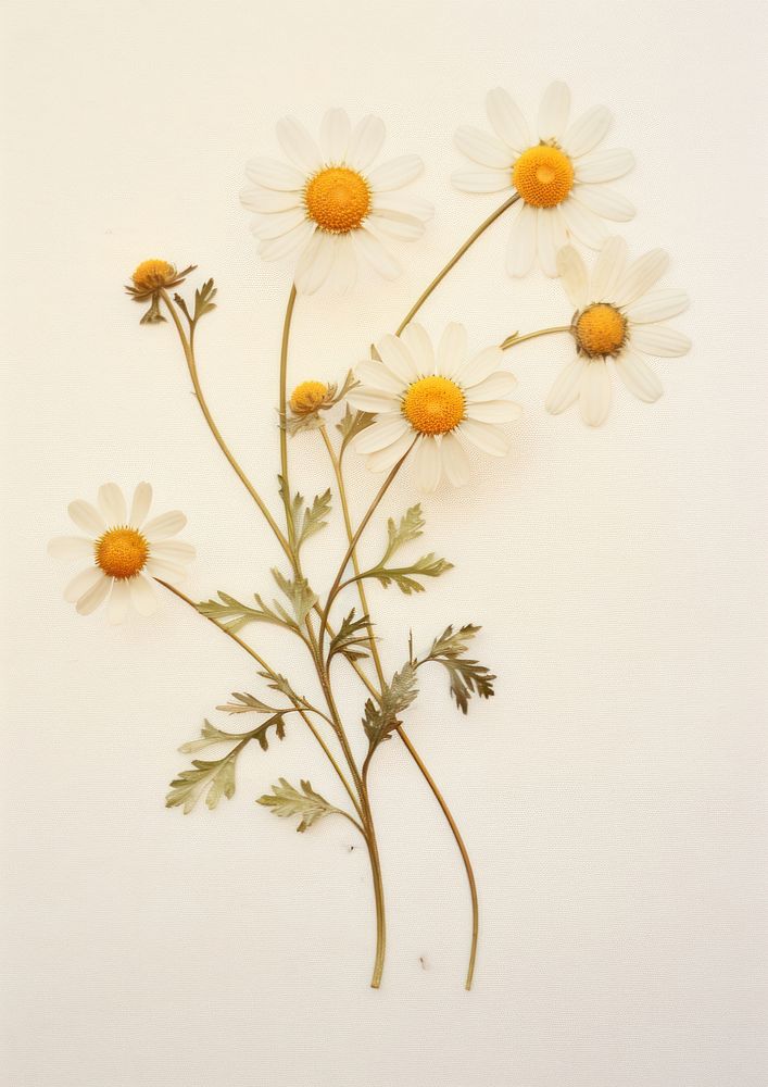 Real Pressed a feverfew flower plant daisy.