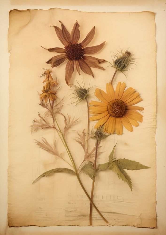 Real Pressed a hortensiaes flower herbs sunflower.