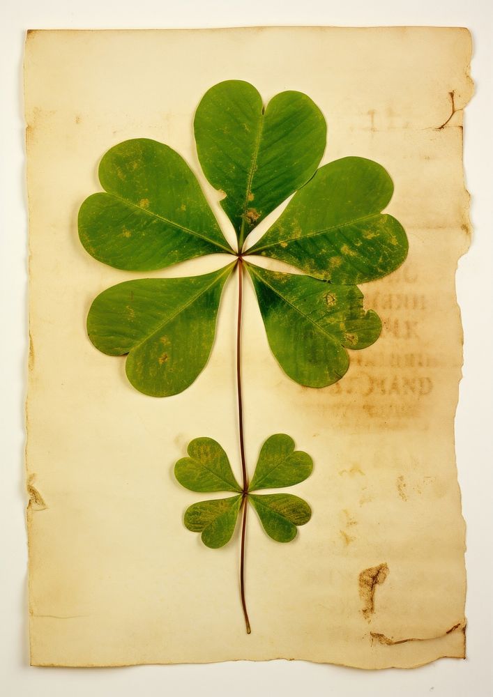 Real Pressed a Shamrock leafs plant paper text.