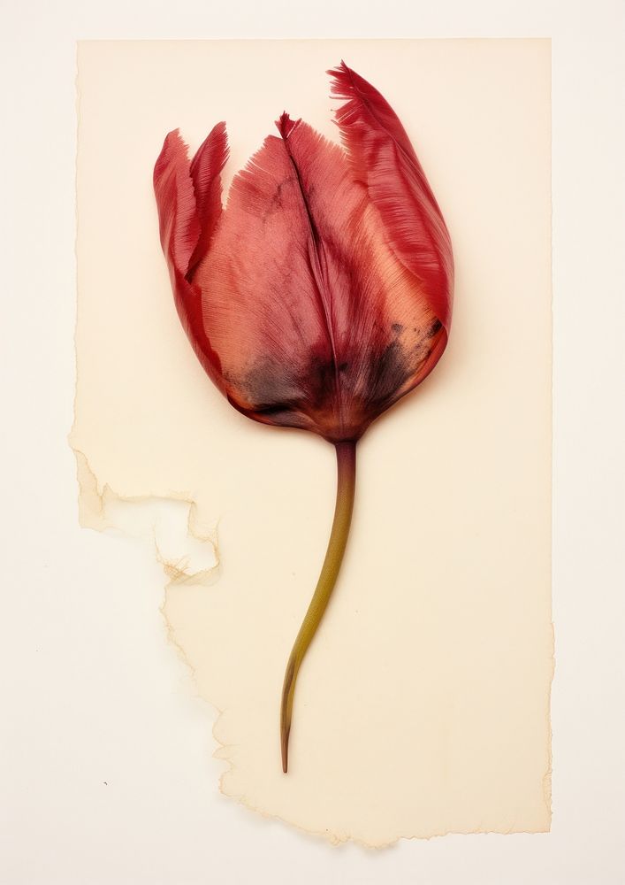 Real Pressed a red tulip flower painting petal.