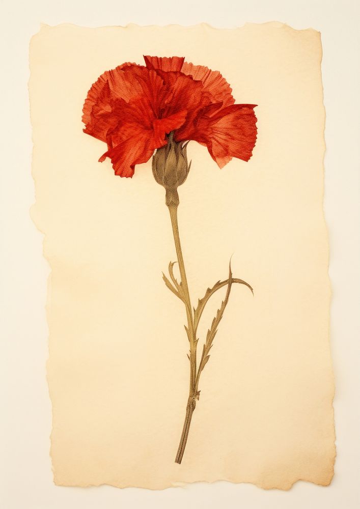 Real Pressed a red carnation flower plant paper.