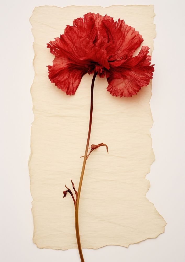 Real Pressed a red carnation flower plant paper.