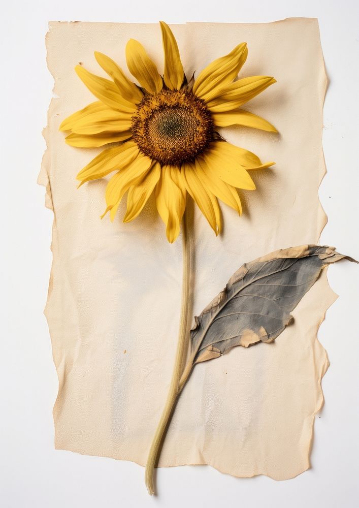 Real Pressed a yellow sunflower petal plant paper.