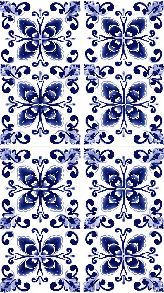Tile pattern butterfly flower backgrounds white blue.